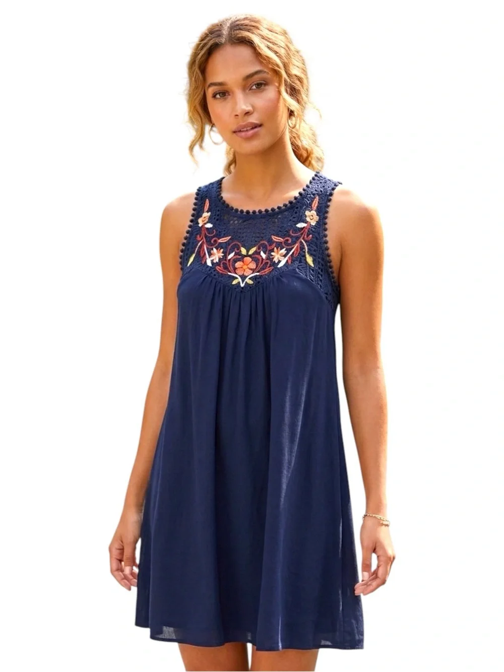 xhilaration boho dress | Dresses | Xhilaration Embroidered Lace Halter Navy Blue Size S Mini Flirty Women's Lulus Alexia Tie x-colourCode:243 Size:L/10-12